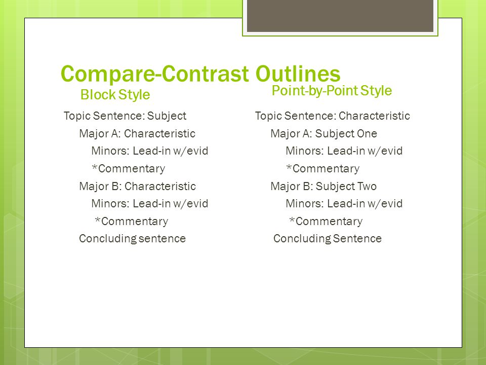 Literary compare and contrast essay outline